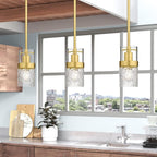 LMS 2-Pack Modern Pendant Lights, Brushed Gold Pendant Light Kitchen Island with Hammered Glass, Adjustable Hanging Light Fixtures for Kitchen, Dining Room, Living Room, LMS-171GD2