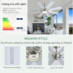 KNUN Nickel 48 Inch Ceiling Fans with Lights and Remote/APP Control, Low Profile Ceiling Fan, 8 Blades，LED Dimmable, Reversible DC Motor, Noiseless, Ceiling Fan for Bedroom Indoor/Outdoor Use