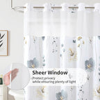 QiyI Flower Shower Curtain with Snap in Fabric Liner, Grey Watercolor Floral Cloth Bath Curtains, No Hook Shower Curtains with Mesh Top Window, Fabric Waterproof Bathroom Curtain Set, 72 x 75 Inch