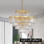 Gold Modern Style Crystal Chandeliers & LightsRound Hanging Classic, Pendant Ceiling Chandelier Lighting Fixture 5-Tier for Dining Room Living Room(Golden Orange,24 inch)