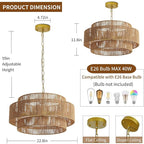 Large Woven Rattan Chandeliers for Kitchen Island, 22.8in Coastal Boho Pendant Lights for Dining Room, Living Room