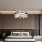 Black Led Modern Crystal Chandelier: 19.7" Round Contemporary 3 Color Dimmable Dining Room Light Fixture over Table - Adjustable Lighting Chandeliers for Bedroom Living Kitchen Island Entryway Foyer