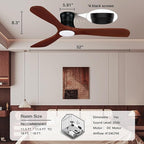 52” Smart Wood Flush Mount Ceiling Fans with Lights Remote,Quiet DC Motor,Outdoor Indoor Low Profile Ceiling Fan,Voice WIFI Alexa App Control,Dimmable,6-speed,for Modern Bedroom Patio