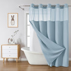 Teal Hook Waffle Weave Shower Curtain with snap-in Liner Replacement, 230GSM Waterproof Fabric Hotel Shower Curtain Set for Bathroom, Through Mesh Top Window,71Wx77H