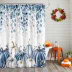 Vandarllin Fall Thanksgiving Shower Curtain, Blue Eucalyptus Leaves Shower Curtains Set with Hooks, Autumn White Pumpkin Waterproof Fabric Bathroom Curtains Decor Home Accessories,72 X 72 Inch Long