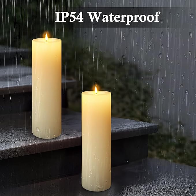 14" x 4" Large Outdoor Candles, Waterproof Flickering LED Flameless Candles with Timer, Battery Operated Candles with Remote Control Realistic Fake Pillar for Patio Porch Lanterns, Ivory 1 Pack