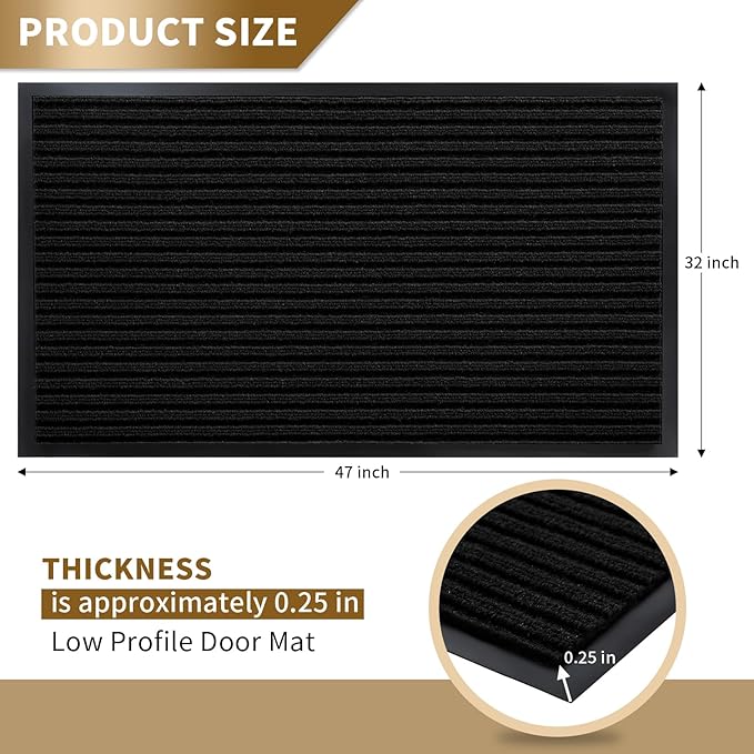 Yimobra Front Door Mat Outdoor Indoor Entrance, 100% Waterproof All-Season All Weather Doormat, Welcome Matt Outside Entry, Non Slip, Low Profile, Heavy Duty Patio Porch Floor Mats,47 x 32,Black