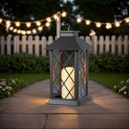 Christmas Lanterns Decorative Indoor, 2 Packs 14" Battery-Powered Waterproof Black LED Candle Lanterns with Timer for Patio & Outdoor, Vintage Hanging Lantern for Xmas Home Decorations, Diamond