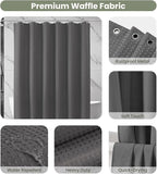 Inhousolu Fabric Shower Curtain Waffle Weave, Graphite Grey 230 GSM Heavy Duty, Weighted Hem, 14 Metal Hooks, Water Repellent, Machine Washable, Hotel Spa Luxury Bath Curtain Set, 72 x 84 Inch