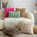 MANDIOO Pack of 2 Thick Plush Wool Decorative Throw Pillow Covers Super Soft Wave Bubble Fur Velvet Cushion Covers Pillow Shams for Couch Bed Living Room 16x24 Inch Sage Green