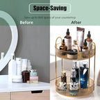 Rotating Makeup Organizer Countertop 2 Tier Lazy Susan Trays Clear Skincare Perfume Storage for Bathroom Counter Vanity, Amber Gold