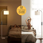 Arc Floor Lamp with Remote and Stepless Dimmable Bulb, Colors Temperature & Brightness Adjustable, Floor Lamps for Living Room（Deep Beige Shade & Brown Pole）