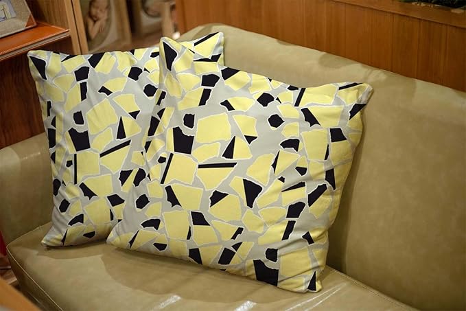 CAPSCEOLL 2PCS Gray Yellow Soft Throw Pillow Covers 20X20Inch Abstract Autumn Art Black Yellow and Grey Geometry Scraps Covers for Throw Pillows for Bedroom Sofa Living Room