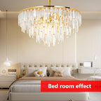 Gold Modern Round Top K9 Crystal Chandelier Lighting Fixture, 8 Lights Round K9 Crystal Adjustable Hanging Lamp for Dining Room Bedroom Living Room,Hallway,Bar,Kitchen W24''