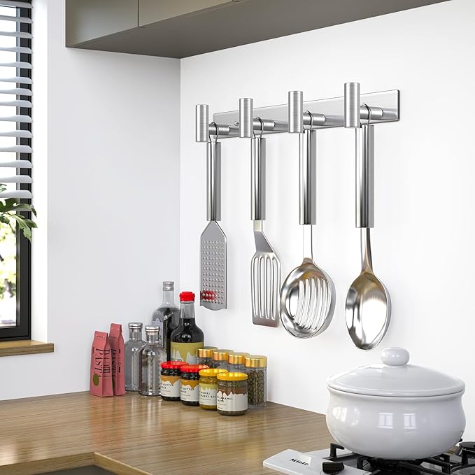 Wall Mounted Coat Rack-4 Hooks, Heavy Duty Stainless Steel Wall Hooks for Towel Coat Bag, Hat Rack Coat Hanger Coat Hooks Towel Racks for Bathroom Entryway Kitchen Hotel (Silvery, 1 Pack)