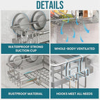 TAILI Corner-adaptive Suction Cup Shower Caddy 2 Pack, Stainless Steel Rustproof Corner Shower Shelves, Drill-Free Wall Mounted Baskets, Large Capacity, Removable Suction Cup Bathroom Organizer, Gray