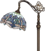 Tiffany Floor Lamp Stained Glass Blue Dragonfly Style Arched Reading Light Gooseneck Adjustable Corner Standing Lamp 12X16X66 Inch for Bedroom Living Room Home Office