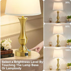 Luvkczc 22" Gold Table Lamps Set of 2 - Modern Luxury Bedside Lamps with White Fabric Shade, 3-Way Dimmable & Dual USB C+A Ports, Nightstand Lamps for Bedroom/Living Room (Bulb Included)