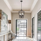 MELUCEE Farmhouse Chandelier in Oil Rubbed Bronze 4 Lights Lantern Pendant Light Vintage Openwork Cage Hanging Light Fixtures Ceiling for Kitchen Island Dining Room Entryway, E12 Base