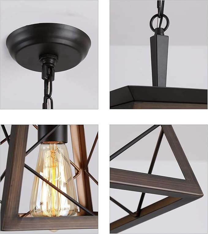 Q&S Farmhouse Hanging Pendant Light Fixture,Vintage Industrial Lantern Bronze Chandelier 1-Light for Hallway Entryway Kitchen Island Dining Room UL Listed