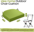 idee-home Outdoor Chair Cushions Set of 4, Thick 17" x 17" x 3" Patio Chair Cushions for Outdoor Furniture Waterproof with Ties, Seat Cushion, Patio Chair Pads Dining Chair Green