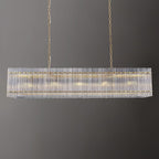 Modern Gold Chandeliers,55 in Chandelier for Dining Room, Rectangular Water Ripple Crystal Glass Chandeliers Lighting Fixture, Suit Living Room、Kitchen Island, Adjustable Hanging Chandelier