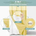 Yellow No Hook Waffle Weave Shower Curtain with snap-in Liner Replacement, 230GSM Waterproof Fabric Hotel Shower Curtain Set for Bathroom, Through Mesh Top Window,71Wx74H