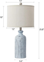 Living Room Lamps Set of 2, 25.8" Ceramic Table Lamps for Bedrooms with Linen Shade, Modern Farmhouse Lamps for Nightstand with Rotary Switch