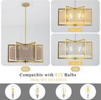 ALISADABOY Sprayed Gold Chandelier for Dining Room 21.25’’ Modern Farmhouse Geometric Drum Chandelier Industrial 6 Light Pendant Light Fixtures for Kitchen Island Entryway Foyer Hallway