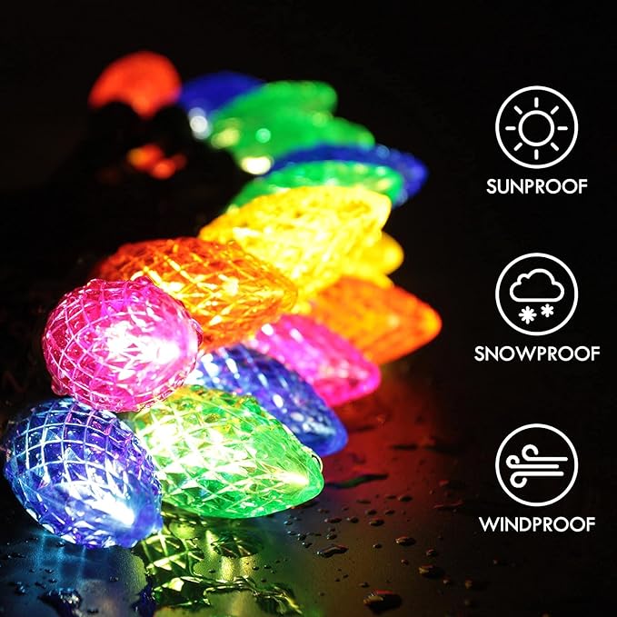 2-Pack 66FT 100LED Extendable C9 Christmas Lights Outdoor/Indoor, Waterproof Christmas String Lights Plug in, Green Wire Fairy Lights for Xmas Tree Garden Patio Wedding Party Decoration (Multicolor)