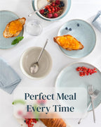 Stoneware dinnerware set 8 persons 24 pcs – Modern style plates and bowls set ceramic – Microwave safe dinner plates and bowls set – Bowl and plate set – Dinner service Pure Living beige & light blue
