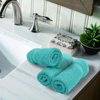 Luxury Hotel & Spa Collection, 100% Turkish Cotton 700 GSM Cloth, for Body wash, Makeup & Facial Cleaning, Baby, face, loofah, Dobby Border Soft washcloths Towel Set 13" X 13", Aqua Blue, Set of 12