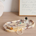 Koville Natural Marble Tray for Decor, Marble Vanity Tray for Perfume, Cosmetics, Jewelry, Stone Decorative Trays for Dresser Organizer, Storage Trays for Home Bathroom Countertop(Calacatta Viola)