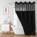Black No Hook Waffle Weave Shower Curtain with snap-in Liner Replacement, 230GSM Waterproof Fabric Hotel Shower Curtain Set for Bathroom, Through Mesh Top Window,60Wx74H
