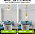 Glass Pendant Lights Kitchen Island, Brass Gold Pendant Lighting Fixtures, Modern Hanging Ceiling Light with 9.45'' Clear Glass Shade for Farmhouse Dining Room Bedroom Hallway(1 Pack)