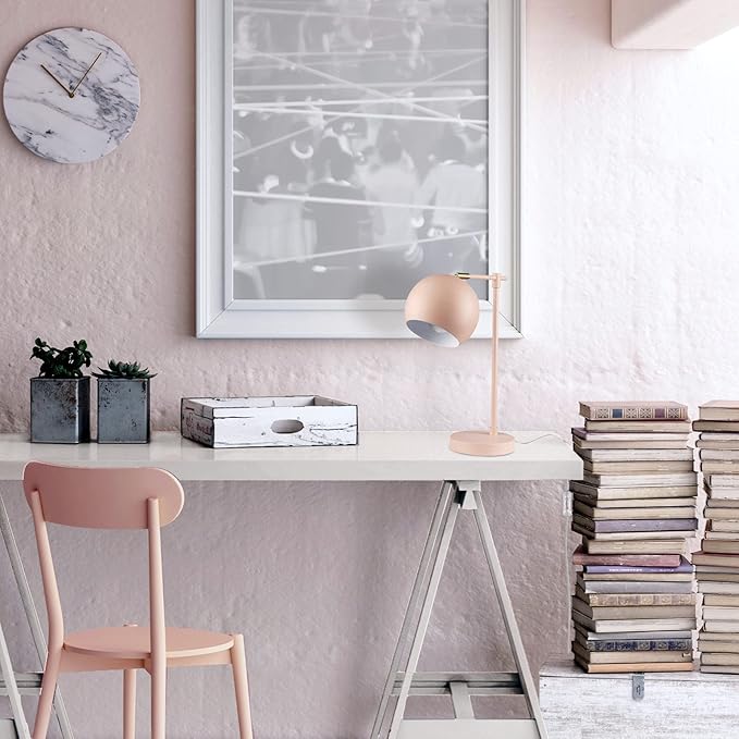 GLOBE Electric 52285 Hannah 18" Desk Lamp, Matte Pink, Brass Pivot Joint, in-Line On/Off Rotary Switch