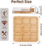 WILLKOMMEN Charcuterie Board with Lid- 9 Compartment Carbonized Bamboo Serving Tray with Locking Lid, Square Serving Platter Divided Serving Dishes for Party Cheese Snack Fruit