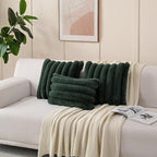 FUTEI Dark Green Decorative Throw Pillow Covers 26x26 Inch Set of 2, Square Soft Faux Rabbit Fur Big Striped Pillow Sham,Home Decor for Couch Sofa Bed Living Room