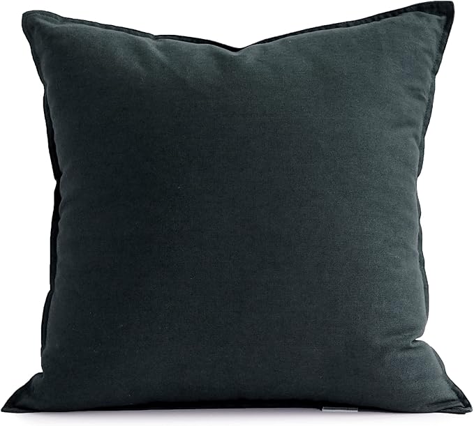 Jeanerlor 24" x 24" Natural Cotton Linen Soft Soild Decorative Square Throw Pillow Covers Green Set Cushion Case for Sofa Bedroom Car 60 x 60cm, Dark Green
