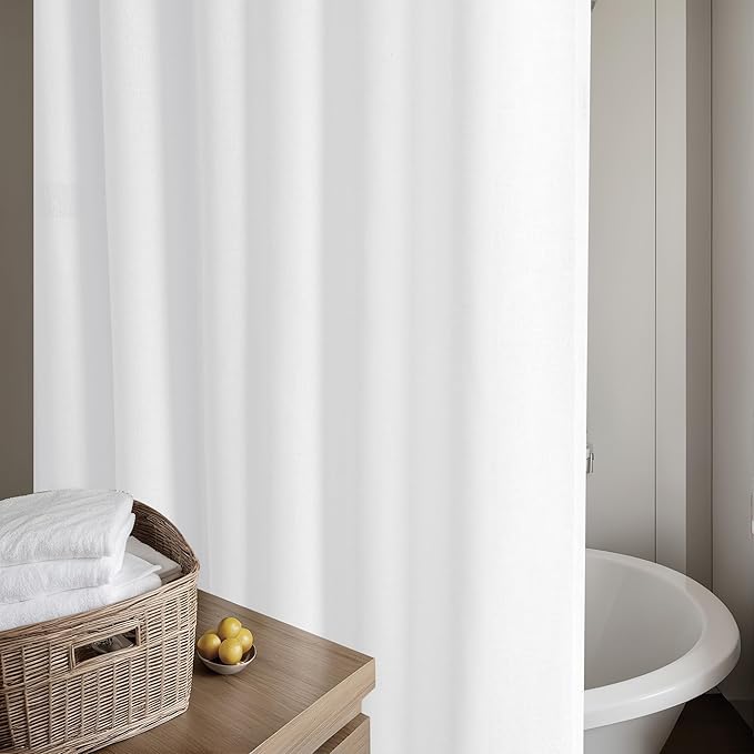 Extra Long White Shower Curtain 84 Inch Length Linen Drapes for Bathroom Decor Boho Farmhouse Water Repellent Tall Curtains 84 Inch Length Bathroom Drapes with Hooks 72x84