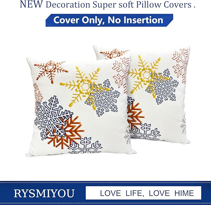 Decorative Throw Pillow Covers Set of 2 Snowflake Pillow Covers 18x18 inch Super Soft Short Plush Square Throw Pillows,Farmhouse Outdoor Pillow Covers for Couch Sofa Bedroom Living Room