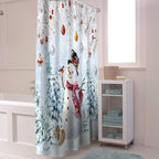 Snowman Shower Curtain, Blue Merry Christmas Tree Red Balls Squirrel Shower Curtains Set with Hooks, Winter Waterproof Fabric Bathroom Curtains Decor Home Accessories, Stall Long 54 X 78 Inch