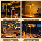 Cordless Mushroom Table Lamp, 2500mAH Rechargeable Battery Operated Lamp with 3 Color Stepless Dimming, Portable Touch Bedside Lamps for Bedroom, Nightstand, Patio, Office, Party, Bar, Gold