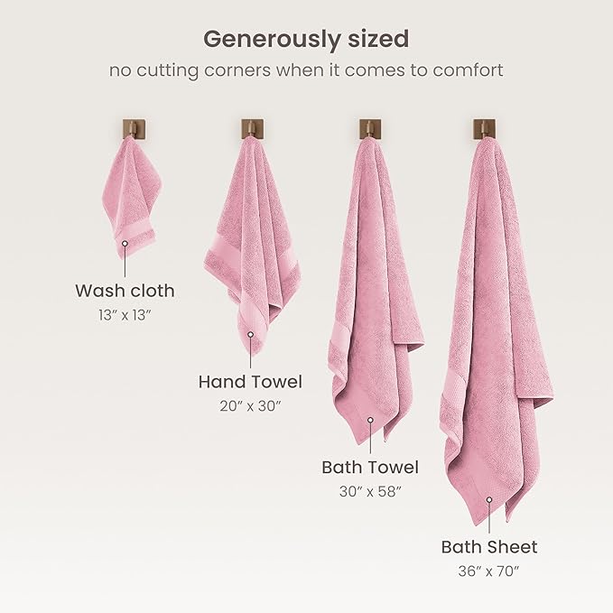 BIOWEAVES 100% Organic Cotton 700 GSM Plush Luxury Bath Towels for Bathroom 30" x 58" GOTS Certified - Dusty Pink, Pack of 2