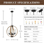 Farmhouse Chandelier Light Fixture, 18in Rustic Dining Room Chandeliers with Glass Shade 4-Light Globe Lighting Fixtures Retro Pendant Lamp for Kitchen Island Entrance Living Room