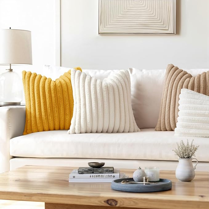 MIULEE Faux Fur Christmas Decorative Throw Pillow Covers 20x20 Inch Set of 2, Modern Spring Home Decor Soft Plush Couch Pillows Cozy Fluffy Cushion Covers for Sofa Bed Beige