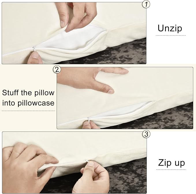 PHF Super Soft Velvet Zippered Body Pillowcase, No Insert, 1 Pack Luxury Cozy Warm Pillow Sham Cover with Zipper, 20"X 54" Long Cozy Fuzzy Flannel Pillow Case, Cream