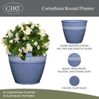 Classic Home and Garden Corinthian Resin Planter Pot - Outdoor & Indoor Plant Pot - Round Planter for Plants & Flowers (13" Slate Blue, Pack of 1)