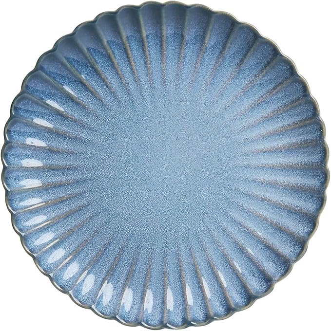 Sango 12 Pieces Stoneware Dinnerware Set, Modern Reactive Blue Dishes for 4, Premium Serving Plates and Bowls Sets, Chip Resistant Plate, Ceramic Dishware, Kitchen Dish Set, Scallop Dining Ware, Frill