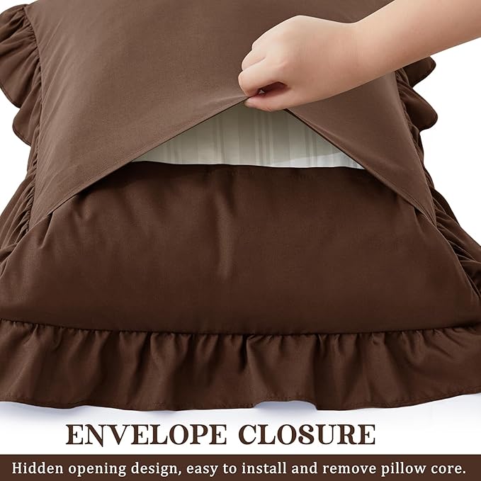 KKJIAF Ruffle Body Pillow Cases Set of 1, Ruffled Pillow Covers with Envelope Closure, Wrinkle Resistant Ruffled Long Pillow Shams 20" x 54", Brown
